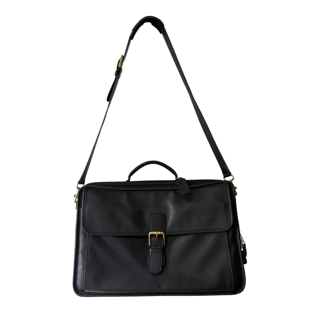 Coach Vintage Black Glove Tanned Leather 0537 Laptop Messenger Bag Case Luggage